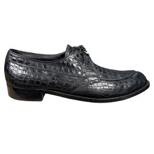 Vintage French Shriner Black Alligator Narrow Split Toe Derby Shoes Size 11.5